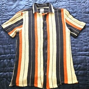 Zara Men's Striped Shirt - Orange, Black, and Cream